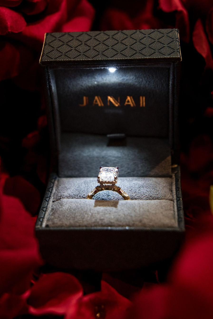 Engagement ring in jewellery box